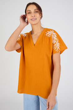 Blouse geborduurd dubbel gaas crêpe effect