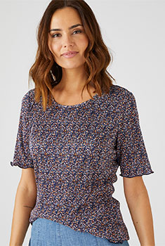 Plissé-top met print