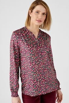 Chemisier maille chaude stretch fleuri à smocks