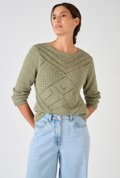 Pull maille ajourée pur coton