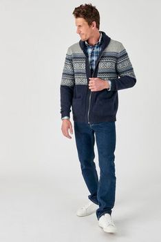 Gilet zippé maille jacquard laine mélangée