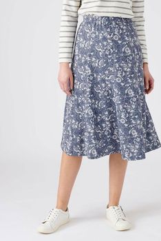 Wijde rok in warm tricot met bloemenprint