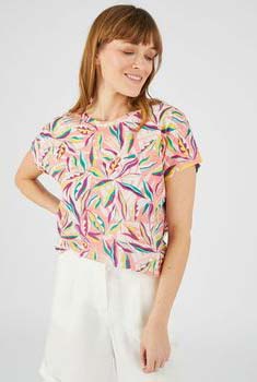 T-shirt in linnenmix met tropische print