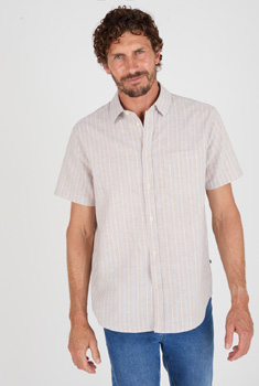 Overhemd korte mouwen mix van linnen en katoen