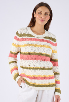 Pull maille ajourée rayé