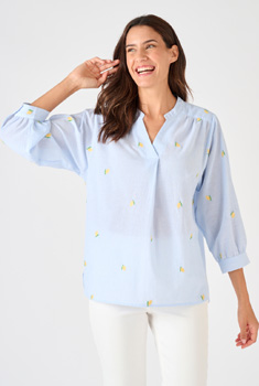 Blouse rayée et brodée citrons