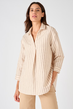 Overhemdblouse mix linnen en katoen