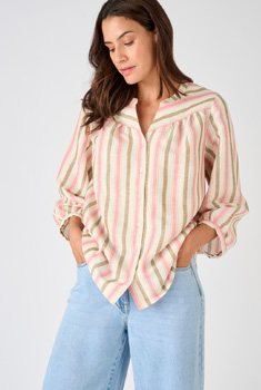 Blouse rayée mélange lin et viscose