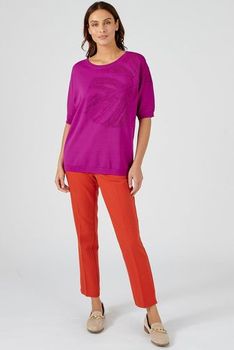 Pull met bladmotief en vleermuismouwen