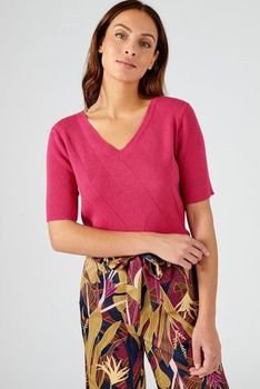 Geribde pull met korte mouwen in fantasietricot
