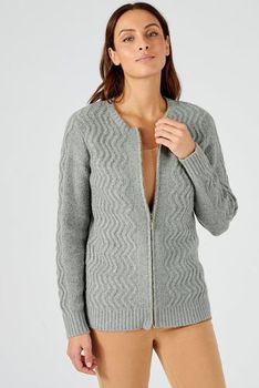 Cardigan in kabeltricot met rits, Thermolactyl®