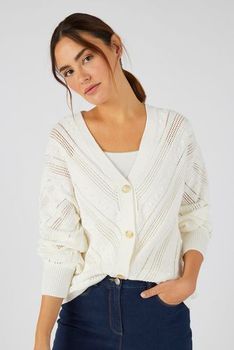 Cardigan in tricot met gehaakt effect, zuiver katoen