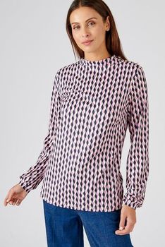 T-shirt met opstaande kraag in warm tricot met grafische print