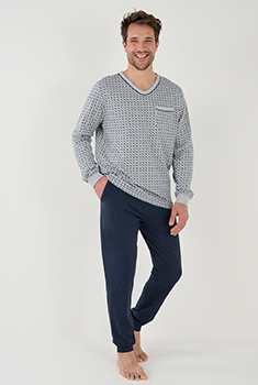 Pyjama pur coton peigné imprimé cravate