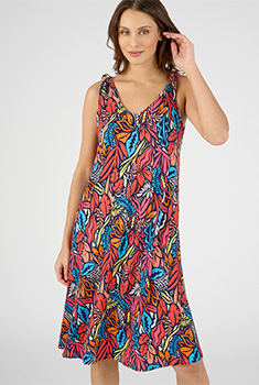 Jurk in stretchtricot met tropische print