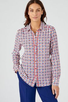 Chemisier crêpe stretch reliéfé fleurs et carreaux