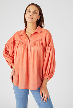 Chemisier brodé voile pur coton