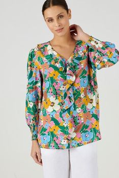 Blouse met volants in soepele crêpestof met bloemenprint