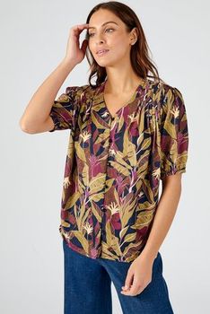 Blouse in soepele crêpe met tropische print