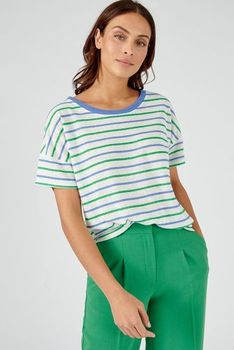 Gestreept T-shirt in linnenmix