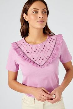 T-shirt in zuiver katoen met broderie anglaise