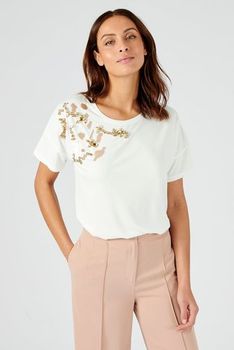 T-shirt modal mélangé détail bijou