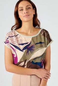 T-shirt in 2 stoffen met tropische print