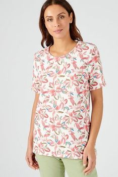 Gebloemd T-shirt in gewafeld stretchtricot