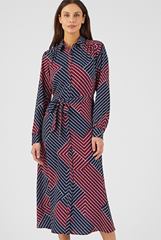 Robe chemise stretch boutonnée imprimé graphique