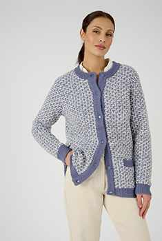 Cardigan maille bouclette jacquard laine mélangée stretch