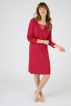 Nachthemd Jersey in modal met stretch, afwerking in kant