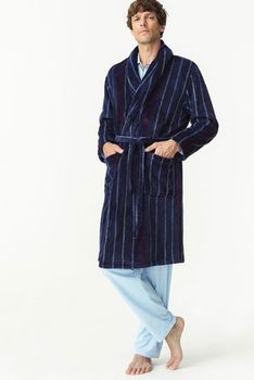 Robe de chambre maille polaire rayée