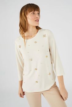 T-shirt met fantasiejuweel, modal met stretch