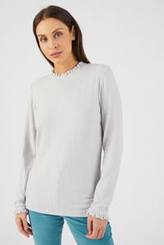 Warm T-shirt met siersteek en volants