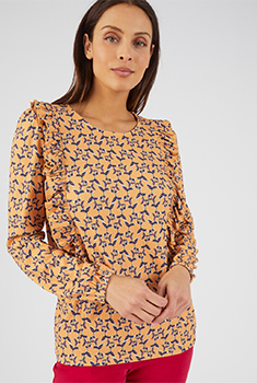 T-shirt in ribtricot met volants
