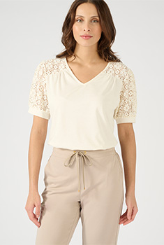 T-shirt coton, modal, manches en macramé