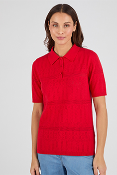 Pull col polo maille ajourée