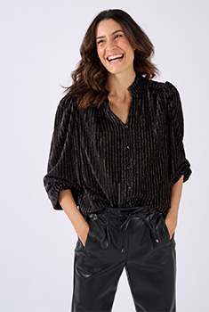 Overhemdblouse velours gestreept