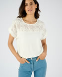 T-shirt met T-mouwen van twee materialen
