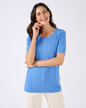 Pull pur coton maille jacquard ajourée
