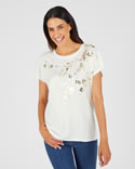 T-shirt à sequins motif végétal