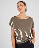 Gebreid crêpe T-shirt met bladmotief