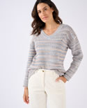 Pull fil mouliné à effet de rayures