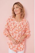 Blouse in crêpe met reliëf, stretchstof met print