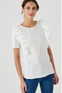 T-shirt in 2 stoffen met broderie anglaise