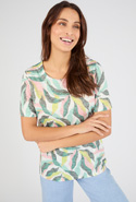 T-shirt verweerde tricot plantenprint