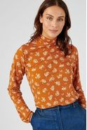 Gebloemd T-shirt in crêpe met opstaande kraag