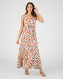 Robe longue maille stretch tropicale