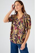Blouse in soepele crêpe met tropische print