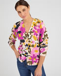 Gilet maille moelleuse côtelée imprimé fleurs